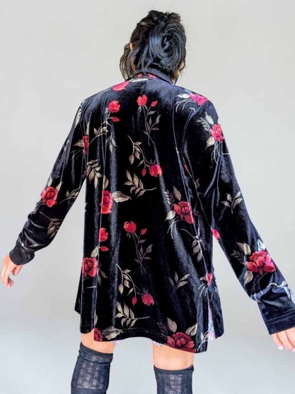 Jennifer Moore VTG 90s made in Korea fairy goth vampy rose print shacket shirt M
